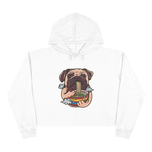 Funny Pug Eating Ramen Crop Hoodie – Cute Pet Lover Apparel