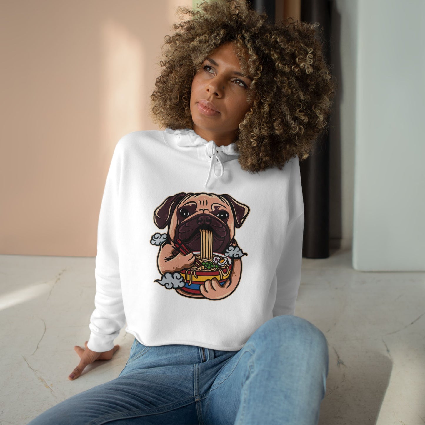 Funny Pug Eating Ramen Crop Hoodie – Cute Pet Lover Apparel