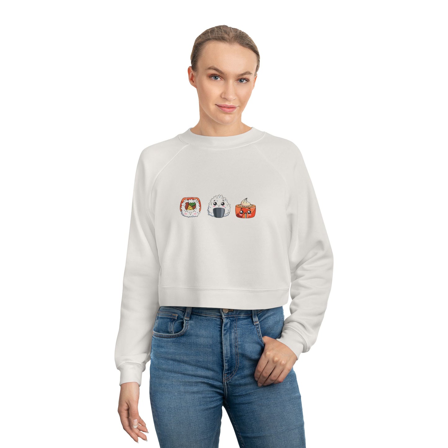 Kawaii Sushi Design Women's Cropped Fleece Pullover