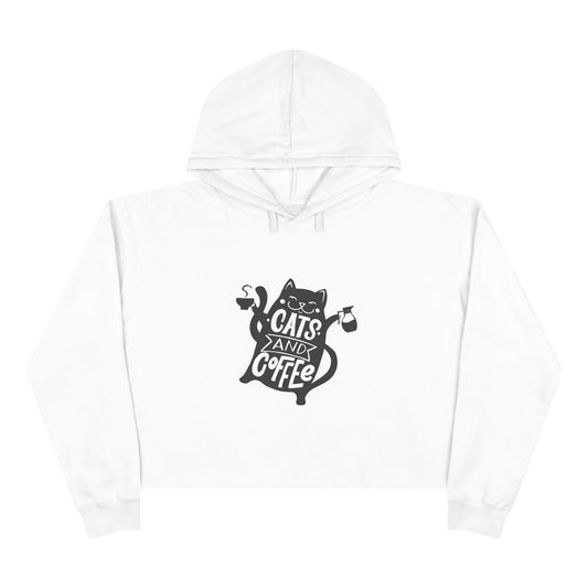 Cats and Coffee Graphic Crop Hoodie for Cat Lovers