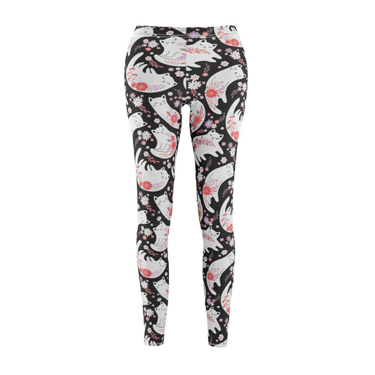 Whimsical Floral Cat Print Leggings for Women